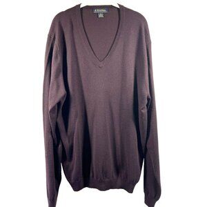Brooks Brothers Men's Sweater Size XL Burgundy Fine Italian Merino Wool V Neck